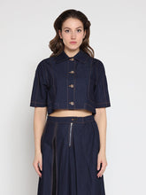 Load image into Gallery viewer, Short Sleeve Button Down Collared Crop Jacket
