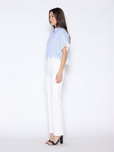 Load image into Gallery viewer, Short Sleeve Lace Trim Stripe Button Down Shirt
