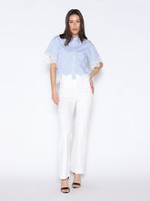 Load image into Gallery viewer, Short Sleeve Lace Trim Stripe Button Down Shirt
