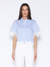 Load image into Gallery viewer, Short Sleeve Lace Trim Stripe Button Down Shirt
