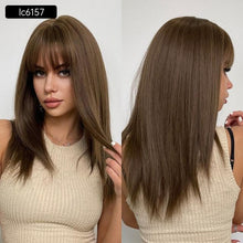 Load image into Gallery viewer, Short Straight Ombre Black Brown Synthetic Wigs with Bangs for Women Bob Wig Heat Resistant Lolita Cosplay Daily Wigs For Black Women Cosplay Wigs For Women
