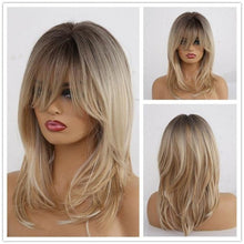 Load image into Gallery viewer, Short Straight Ombre Black Brown Synthetic Wigs with Bangs for Women Bob Wig Heat Resistant Lolita Cosplay Daily Wigs For Black Women Cosplay Wigs For Women
