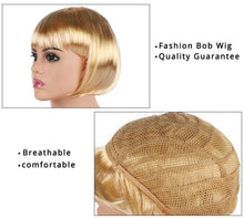 Load image into Gallery viewer, Short Straight Synthetic Blonde Pink Red Black Brown Blue 10" Bob Wigs with Bangs for Women Halloween Cosplay Party For Black Women Gifts for Girlfriends
