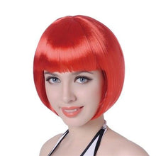 Load image into Gallery viewer, Short Straight Synthetic Blonde Pink Red Black Brown Blue 10" Bob Wigs with Bangs for Women Halloween Cosplay Party For Black Women Gifts for Girlfriends
