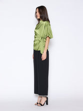 Load image into Gallery viewer, Side Twist Knot Mock Neck Puff Sleeve Satin Top
