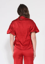 Load image into Gallery viewer, Side Twist Knot Mock Neck Puff Sleeve Satin Top
