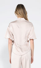 Load image into Gallery viewer, Side Twist Knot Mock Neck Puff Sleeve Satin Top
