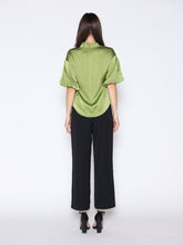 Load image into Gallery viewer, Side Twist Knot Mock Neck Puff Sleeve Satin Top

