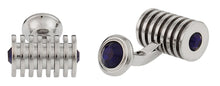 Load image into Gallery viewer, Silver Blue Swarovski Barrel Crystal Cufflinks
