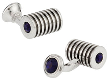 Load image into Gallery viewer, Silver Blue Swarovski Barrel Crystal Cufflinks
