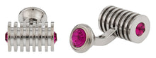 Load image into Gallery viewer, Silver Fuschia Swarovski Barrel Crystal Cufflinks
