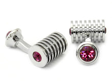 Load image into Gallery viewer, Men&#39;s Silver Fuschia Swarovski Barrel Cufflinks and Studs
