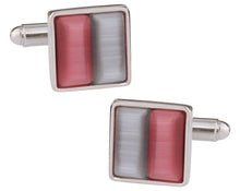 Load image into Gallery viewer, Silver &amp; Pink Glass Cufflinks

