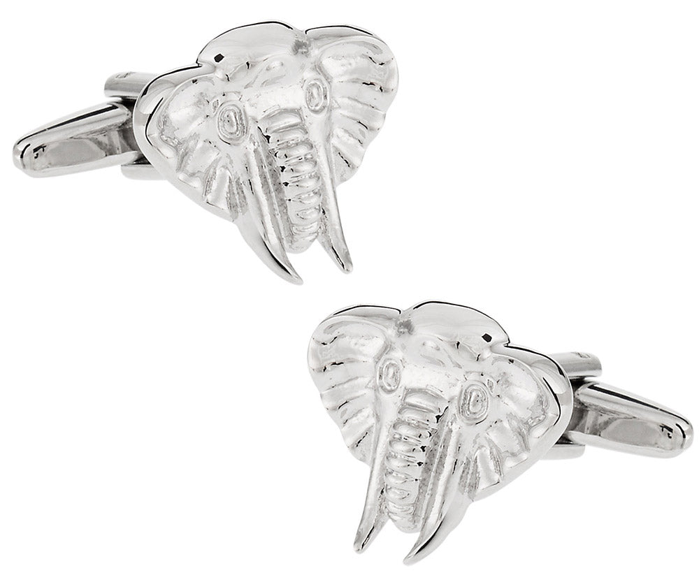 Silvertone Elephant Head Cufflinks