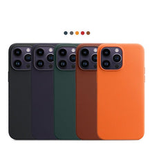 Load image into Gallery viewer, Simple Colorful Magnetic Leather Case For iPhone 14 Pro Max 14Pro 14 Plus Case Wireless Charging Drop Protect Cover Simple Hard Leather Solid Color Protective Cover For iPhone
