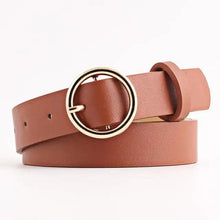 Load image into Gallery viewer, Simple Double Round Buckle PU Leather Waist Strap Vintage Design Double O-Ring Buckle  Women Leather Belt For Jeans And Dresses
