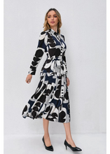 Load image into Gallery viewer, Abstract Harmony Navy White Midi Dress
