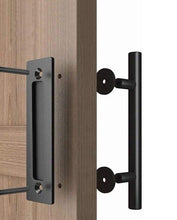 Load image into Gallery viewer, Sliding Barn Door Handle Pull Cabinet Flush Hardware Set Wood Door Handle Interior Door Furniture Handle Hardware Sliding Barn Door Pull Handle with Flush Hardware Set Heavy Duty Solid Square Rustic Style Black Powder Coated Finish
