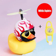 Load image into Gallery viewer, Small Yellow Bike Duck Bicycle Bell Luminous Airscrew Helmet Duck Ducky Bicycle Wind Motor Riding Cycling Lights Horn Rubber Duck Toy Car Ornaments Yellow Duck Car Dashboard Decorations Squeeze Duck Bicycle Horns With Propeller Helmet
