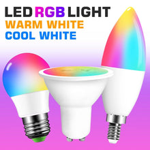 Load image into Gallery viewer, Smart For Home LED Light Bulb E27 E14 GU10 B22 220V 110V  Spot Magic Changeable Lamp Lampada+IR Control Decoration RGB White  Compatible with Alexa Google Home, RGBCW Smart GU10 Bulb, WiFi Smart LED Spot Light Bulb Indoor Decoration
