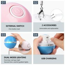 Load image into Gallery viewer, Smart Interactive Cat Toy Colorful LED Self Rotating Ball Bell and Feather Toys USB Rechargeable Cat Kitten Ball Toy Cat Exercise Ball with Feather Bell and Catnip
