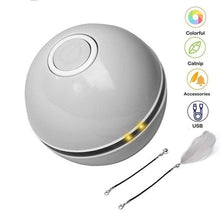 Load image into Gallery viewer, Smart Interactive Cat Toy Colorful LED Self Rotating Ball Bell and Feather Toys USB Rechargeable Cat Kitten Ball Toy Cat Exercise Ball with Feather Bell and Catnip
