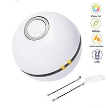Load image into Gallery viewer, Smart Interactive Cat Toy Colorful LED Self Rotating Ball Bell and Feather Toys USB Rechargeable Cat Kitten Ball Toy Cat Exercise Ball with Feather Bell and Catnip
