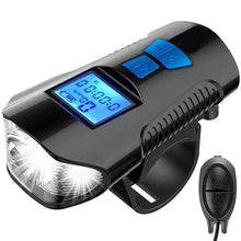 Load image into Gallery viewer, Smart Waterproof Bicycle Light USB Rechargeable Bike Front Light Flashlight With Bike Computer LCD Speedometer Waterproof Bicycles Light And Odometer Horn For Safe Cycling 4 Modes Fits For All Mountain Road Bikes
