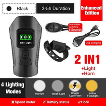 Load image into Gallery viewer, Smart Waterproof Bicycle Light USB Rechargeable Bike Front Light Flashlight With Bike Computer LCD Speedometer Waterproof Bicycles Light And Odometer Horn For Safe Cycling 4 Modes Fits For All Mountain Road Bikes
