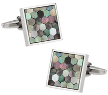 Load image into Gallery viewer, Smokey Mother of Pearl Honeycomb Cufflinks
