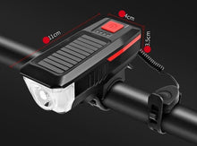 Load image into Gallery viewer, Solar Charging Bicycle Light LED Road Mountain Bike Front Light Waterproof Bicycle Bell Light Rechargeable Headlight Horn Solar Powered USB 3 Mode Bicycle Headlight Combinations Front Light And Bell For Cycling Riding
