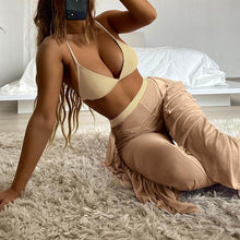 Load image into Gallery viewer, Solid bikini Mesh 3 Pieces Set Swimsuit 3 Pieces Swimsuit Solid Padded Swimwear with Maxi Wrap Skirt Beach Vacation Swim Bath Wear Women Elegant Swimwear Female Ruffle Swimming Suit Sports Bathing Suit
