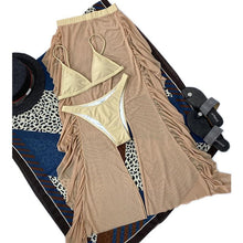 Load image into Gallery viewer, Solid bikini Mesh 3 Pieces Set Swimsuit 3 Pieces Swimsuit Solid Padded Swimwear with Maxi Wrap Skirt Beach Vacation Swim Bath Wear Women Elegant Swimwear Female Ruffle Swimming Suit Sports Bathing Suit

