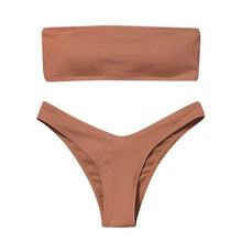 Load image into Gallery viewer, Solid Bikini Swimsuit Women Bikini Set Women Strapless Ribbed  Bikini Set Lace Up High Cut Two Piece Swimsuit Bathing Suit Two Piece Tube Top Swimwear Female Bather Swimming Suit
