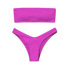 Load image into Gallery viewer, Solid Bikini Swimsuit Women Bikini Set Women Strapless Ribbed  Bikini Set Lace Up High Cut Two Piece Swimsuit Bathing Suit Two Piece Tube Top Swimwear Female Bather Swimming Suit
