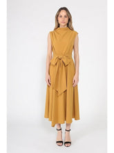 Load image into Gallery viewer, Solid Color Front Tie Belt Mock Neck Dress
