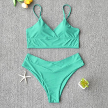 Load image into Gallery viewer, Solid Swimsuit Women Bikini Push Up Women's Crisscross Halter Bandage Bikini Strappy Bottom Swimsuits Swimwear Bikini Set Bathing Suit Two Piece Swim Suit Female
