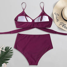 Load image into Gallery viewer, Solid Swimwear Women Top Swimsuit Bikini Solid Push Up High Cut Lace Up Halter Bikini Set Women High Waist Bikini Twist Front Swimsuits Lace Up Bikini Tops 2 Piece Bathing Suits Summer Swimsuit
