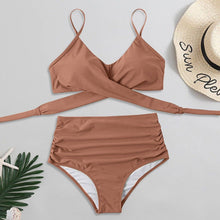 Load image into Gallery viewer, Solid Swimwear Women Top Swimsuit Bikini Solid Push Up High Cut Lace Up Halter Bikini Set Women High Waist Bikini Twist Front Swimsuits Lace Up Bikini Tops 2 Piece Bathing Suits Summer Swimsuit
