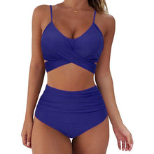 Load image into Gallery viewer, Solid Swimwear Women Top Swimsuit Bikini Solid Push Up High Cut Lace Up Halter Bikini Set Women High Waist Bikini Twist Front Swimsuits Lace Up Bikini Tops 2 Piece Bathing Suits Summer Swimsuit
