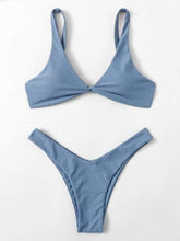 Load image into Gallery viewer, Solid Tie  Bikini Padded Bra High Leg Bandage Push Up Bikini Set Brazilian Swimsuit Women Swimwear Rib Bikini Set High Cut Spaghetti Strap Two Piece Swimsuit Bathing Suit
