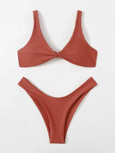 Load image into Gallery viewer, Solid Tie  Bikini Padded Bra High Leg Bandage Push Up Bikini Set Brazilian Swimsuit Women Swimwear Rib Bikini Set High Cut Spaghetti Strap Two Piece Swimsuit Bathing Suit
