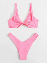 Load image into Gallery viewer, Solid Tie  Bikini Padded Bra High Leg Bandage Push Up Bikini Set Brazilian Swimsuit Women Swimwear Rib Bikini Set High Cut Spaghetti Strap Two Piece Swimsuit Bathing Suit
