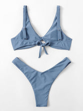 Load image into Gallery viewer, Solid Tie  Bikini Padded Bra High Leg Bandage Push Up Bikini Set Brazilian Swimsuit Women Swimwear Rib Bikini Set High Cut Spaghetti Strap Two Piece Swimsuit Bathing Suit

