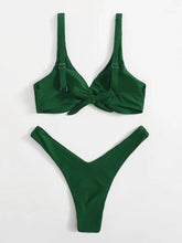 Load image into Gallery viewer, Solid Tie  Bikini Padded Bra High Leg Bandage Push Up Bikini Set Brazilian Swimsuit Women Swimwear Rib Bikini Set High Cut Spaghetti Strap Two Piece Swimsuit Bathing Suit
