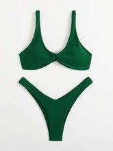 Load image into Gallery viewer, Solid Tie  Bikini Padded Bra High Leg Bandage Push Up Bikini Set Brazilian Swimsuit Women Swimwear Rib Bikini Set High Cut Spaghetti Strap Two Piece Swimsuit Bathing Suit
