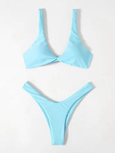 Load image into Gallery viewer, Solid Tie  Bikini Padded Bra High Leg Bandage Push Up Bikini Set Brazilian Swimsuit Women Swimwear Rib Bikini Set High Cut Spaghetti Strap Two Piece Swimsuit Bathing Suit
