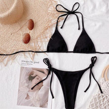 Load image into Gallery viewer, Solid Triangle Bikini Swimwear Women Bandage Backless Two Pieces Swimsuit Women Beachwear Set Women's Halter Triangle Bikini Thong Bottom  Cheeky Two Piece Swimsuits
