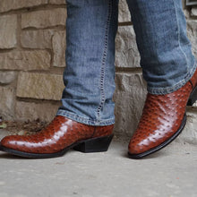 Load image into Gallery viewer, Men's Cognac Ostrich Print Cowboy Boots (H7002)

