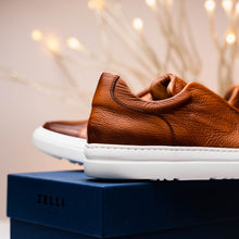 Load image into Gallery viewer, 65-225-CGN SPETTACOLARE Italian Pebble Grain Calfskin Sneakers Cognac
